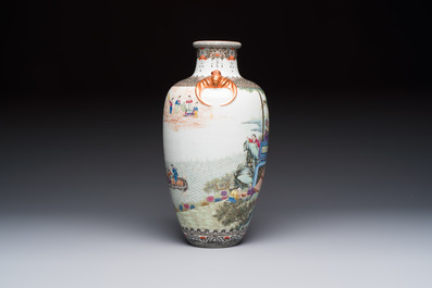 A fine Chinese famille rose vase with narrative design, Qianlong mark, Republic