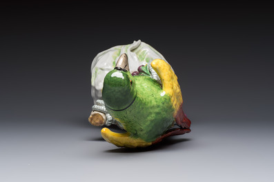 A German polychrome 'Parrot on Tree Stump' sculpture, SP Dresden mark, 20th C.