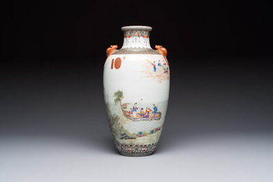 A fine Chinese famille rose vase with narrative design, Qianlong mark, Republic