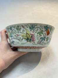 A Chinese famille rose 'Butterflies and Melons' bowl, Chenghua mark, 19th C.