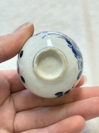 Four Chinese blue and white miniature vases, one with cover, Kangxi