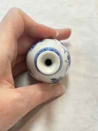 Four Chinese blue and white miniature vases, one with cover, Kangxi