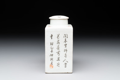 A Chinese famille rose 'Wu Shuang Pu' covered teapot and a qianjiang cai covered tea caddy, signed Lei Guangheng 雷光亨, 19th C.