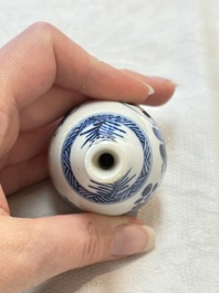 Four Chinese blue and white miniature vases, one with cover, Kangxi