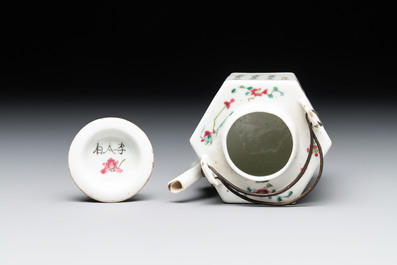 A Chinese famille rose 'Wu Shuang Pu' covered teapot and a qianjiang cai covered tea caddy, signed Lei Guangheng 雷光亨, 19th C.