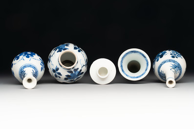 Four Chinese blue and white miniature vases, one with cover, Kangxi