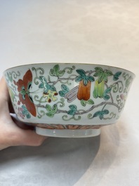 A Chinese famille rose 'Butterflies and Melons' bowl, Chenghua mark, 19th C.