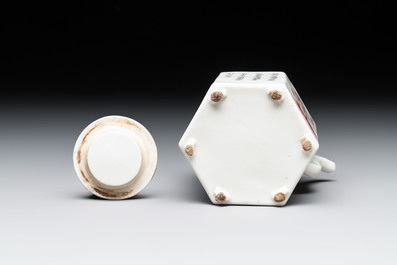 A Chinese famille rose 'Wu Shuang Pu' covered teapot and a qianjiang cai covered tea caddy, signed Lei Guangheng 雷光亨, 19th C.