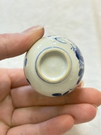 Four Chinese blue and white miniature vases, one with cover, Kangxi