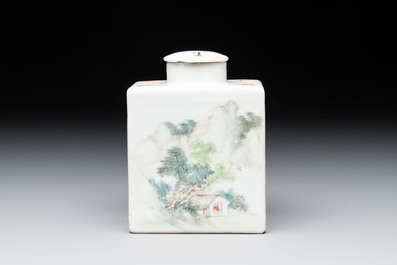 A Chinese famille rose 'Wu Shuang Pu' covered teapot and a qianjiang cai covered tea caddy, signed Lei Guangheng 雷光亨, 19th C.