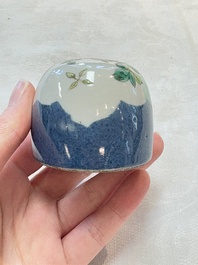 A Chinese famille verte powder-blue-ground 'Fish and Bird' vase and cover, 19th C.