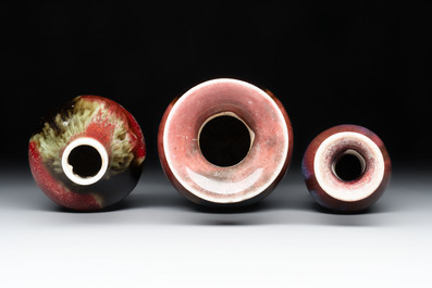 Three Chinese flamb&eacute;-glazed vases, 20th C.