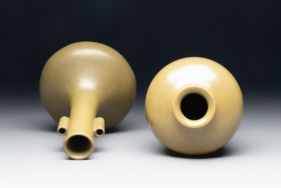 Two Chinese teadust-glazed vases, Qianlong mark, 20th C.