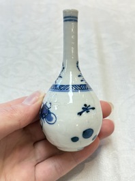 Four Chinese blue and white miniature vases, one with cover, Kangxi