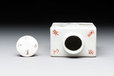 A Chinese famille rose 'Wu Shuang Pu' covered teapot and a qianjiang cai covered tea caddy, signed Lei Guangheng 雷光亨, 19th C.