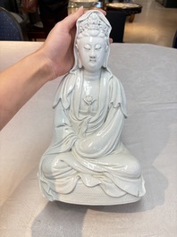 A Chinese white-glazed Guanyin, Kangxi mark, 19th C.