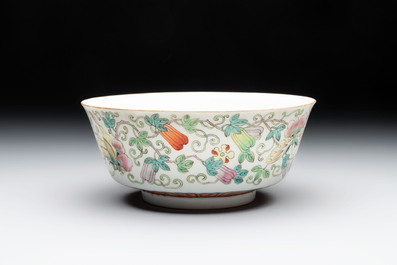 A Chinese famille rose 'Butterflies and Melons' bowl, Chenghua mark, 19th C.