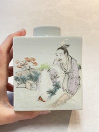 A Chinese famille rose 'Wu Shuang Pu' covered teapot and a qianjiang cai covered tea caddy, signed Lei Guangheng 雷光亨, 19th C.