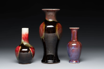 Three Chinese flamb&eacute;-glazed vases, 20th C.