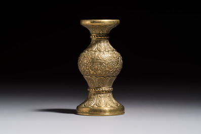 A small Chinese 'Lotus Scroll' incense tool vase, Qianlong mark, 18th C., and possibly of the period