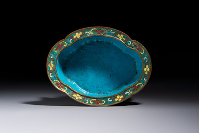 A Chinese cloisonn&eacute; quatrefoil jardini&egrave;re with later European-mounted feet, 18/19th C.