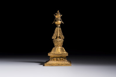 A Chinese gilt-copper stupa, Qing
