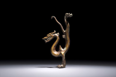 A rare Chinese gilt-bronze dragon, Tang