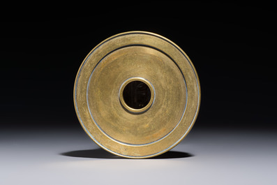 A Chinese bronze handled censer and stand, 17/18th C.