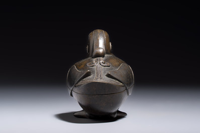 A Chinese silver-inlaid bronze 'Mandarin Duck' censer and cover, Ming