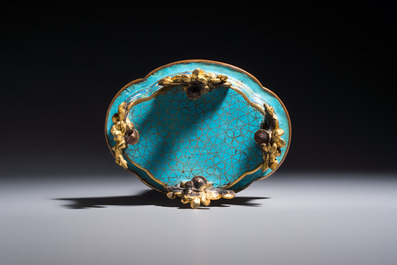 A Chinese cloisonn&eacute; quatrefoil jardini&egrave;re with later European-mounted feet, 18/19th C.