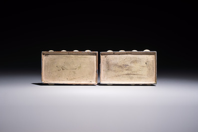 Two Japanese copper and shibayama whist markers, Meiji, 19/20th C.