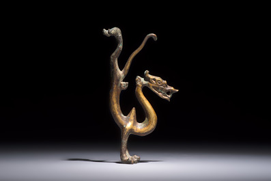 A rare Chinese gilt-bronze dragon, Tang