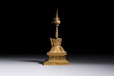 A Chinese gilt-copper stupa, Qing