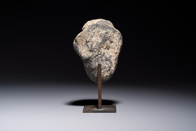 A Gandhara grey schist relief fragment of a Bodhisattva head, 3rd/4th C.