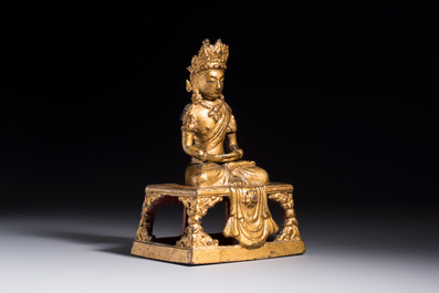 A Sino-Tibetan gilt-lacquered figure of Buddha Amitayus, Qianlong