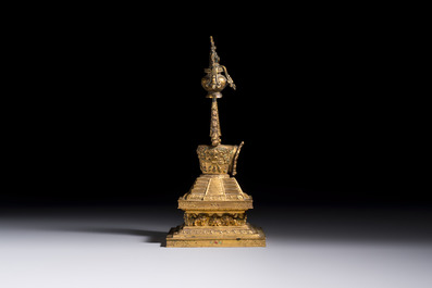 A Chinese gilt-copper stupa, Qing