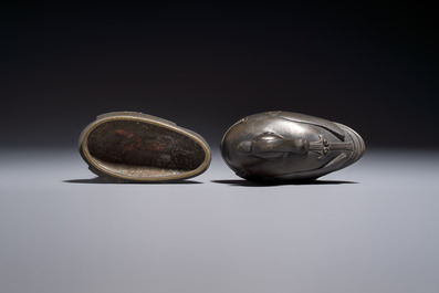 A Chinese silver-inlaid bronze 'Mandarin Duck' censer and cover, Ming