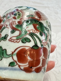 A Chinese famille verte rosewater sprinkler, a wucai jar and a Samson Paris verte-style covered ewer, 17/19th C.