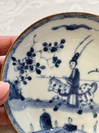 23 Chinese blue and white saucers with figural design, Yongzheng/Kangxi