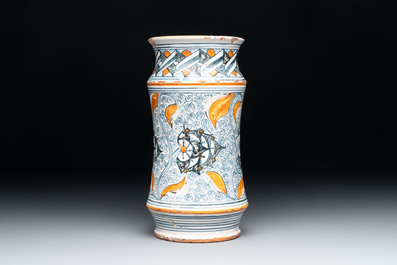A polychrome Italian albarello with stylised floral design, 19th C.