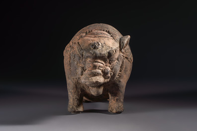 A Javanese terracotta boar-shaped money bank, probably Majapahit Kingdom, 15th C.