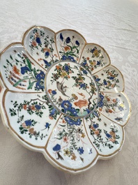 Two Chinese famille verte lotus-shaped plates, Johanneum mark, ex-collection of August the Strong, Kangxi
