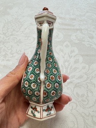 A Chinese famille verte rosewater sprinkler, a wucai jar and a Samson Paris verte-style covered ewer, 17/19th C.