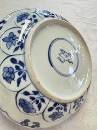 Seven Chinese blue and white plates with figural and floral design, 18/19th C.