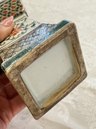 A pair of Chinese famille verte square candle holders, 19th C.