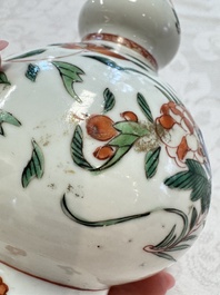 A Chinese famille verte rosewater sprinkler, a wucai jar and a Samson Paris verte-style covered ewer, 17/19th C.