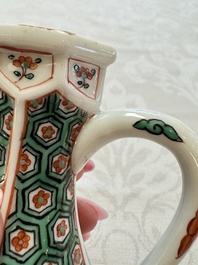 A Chinese famille verte rosewater sprinkler, a wucai jar and a Samson Paris verte-style covered ewer, 17/19th C.