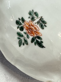 Two Chinese famille verte lotus-shaped plates, Johanneum mark, ex-collection of August the Strong, Kangxi