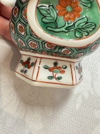 A Chinese famille verte rosewater sprinkler, a wucai jar and a Samson Paris verte-style covered ewer, 17/19th C.