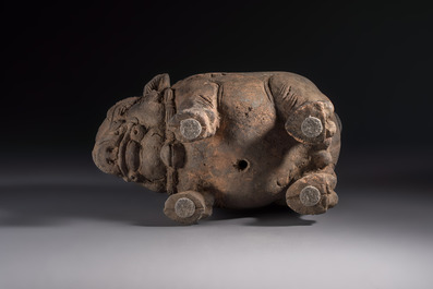 A Javanese terracotta boar-shaped money bank, probably Majapahit Kingdom, 15th C.